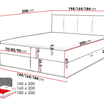 Kontinentální manželská postel 160x200 CARMELA - modrá + topper ZDARMA