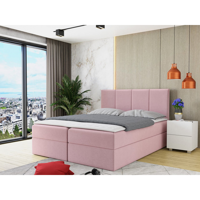 Kontinentální manželská postel 140x200 CARMELA - růžová + topper ZDARMA