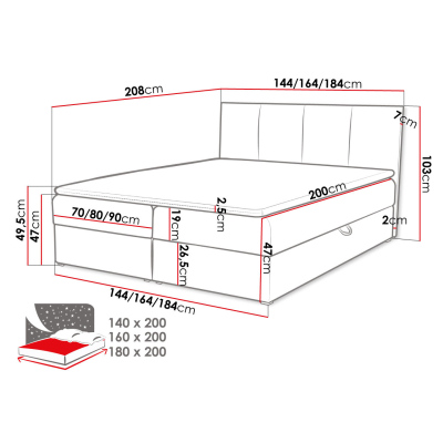 Kontinentální manželská postel 140x200 CARMELA - zelená + topper ZDARMA