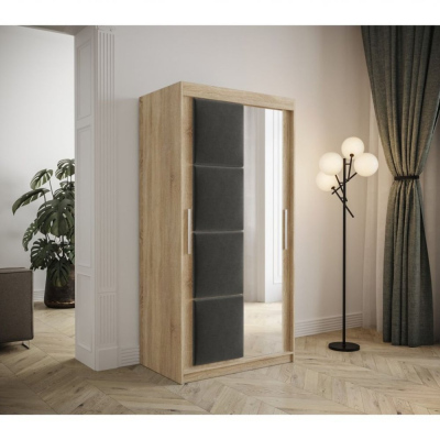 Šatní skříň s posuvnými dveřmi 100 cm TALIA - dub sonoma / šedá