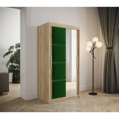 Šatní skříň s posuvnými dveřmi 100 cm TALIA - dub sonoma / zelená
