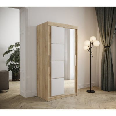 Šatní skříň s posuvnými dveřmi 100 cm TALIA - dub sonoma / bílá