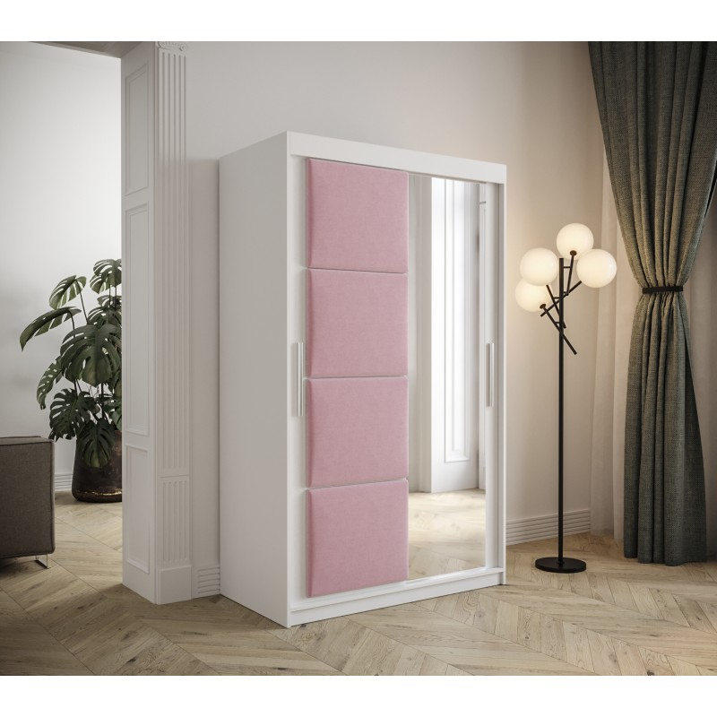 Šatní skříň s posuvnými dveřmi 120 cm TALIA - bílá / růžová