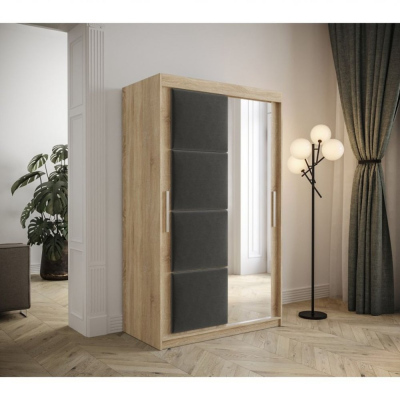 Šatní skříň s posuvnými dveřmi 120 cm TALIA - dub sonoma / šedá