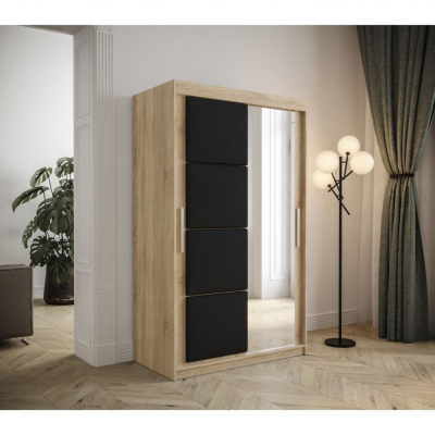 Šatní skříň s posuvnými dveřmi 120 cm TALIA - dub sonoma / černá