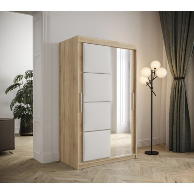 Šatní skříň s posuvnými dveřmi 120 cm TALIA - dub sonoma / bílá