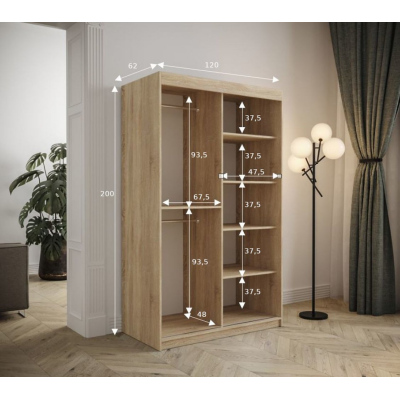 Šatní skříň s posuvnými dveřmi 120 cm TALIA - bílá / šedá