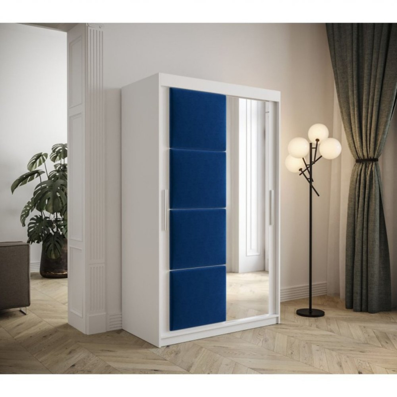 Šatní skříň s posuvnými dveřmi 120 cm TALIA - bílá / modrá