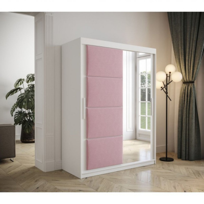 Šatní skříň s posuvnými dveřmi 150 cm TALIA - bílá / růžová