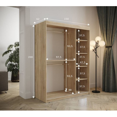 Šatní skříň s posuvnými dveřmi 150 cm TALIA - bílá / tyrkysová
