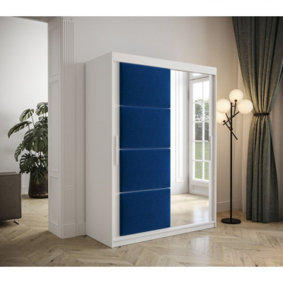 Šatní skříň s posuvnými dveřmi 150 cm TALIA - bílá / modrá