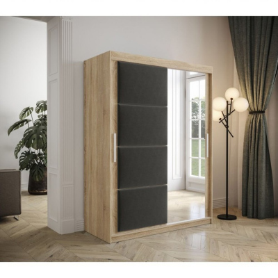 Šatní skříň s posuvnými dveřmi 150 cm TALIA - dub sonoma / šedá