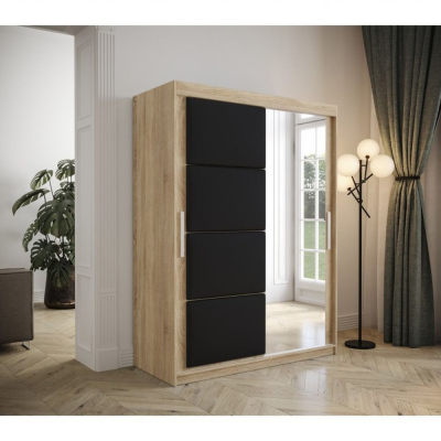 Šatní skříň s posuvnými dveřmi 150 cm TALIA - dub sonoma / černá