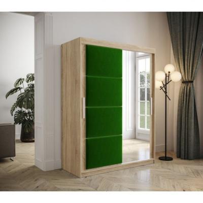 Šatní skříň s posuvnými dveřmi 150 cm TALIA - dub sonoma / zelená
