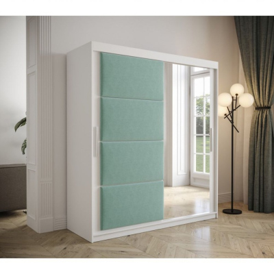 Šatní skříň s posuvnými dveřmi 180 cm TALIA - bílá / tyrkysová