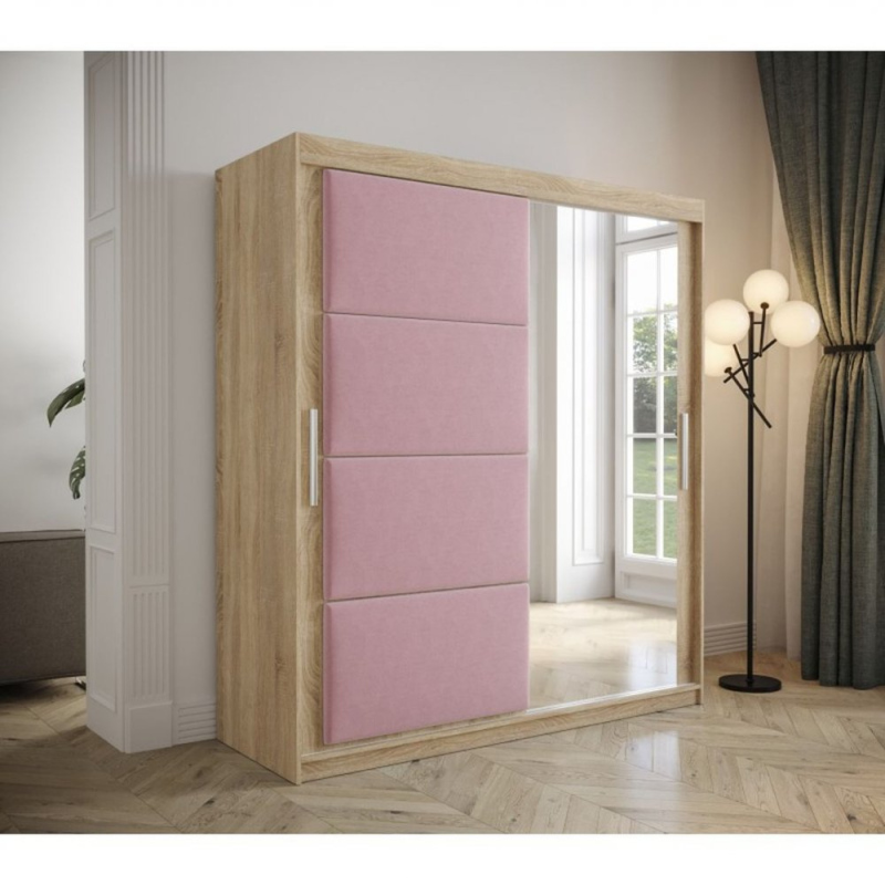 Šatní skříň s posuvnými dveřmi 180 cm TALIA - dub sonoma / růžová