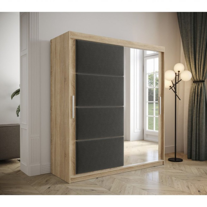 Šatní skříň s posuvnými dveřmi 180 cm TALIA - dub sonoma / šedá