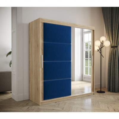 Šatní skříň s posuvnými dveřmi 180 cm TALIA - dub sonoma / modrá