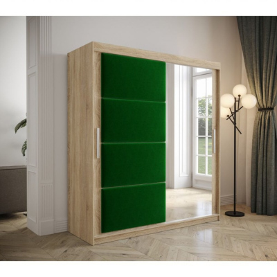 Šatní skříň s posuvnými dveřmi 180 cm TALIA - dub sonoma / zelená