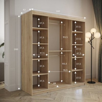 Šatní skříň s posuvnými dveřmi 180 cm TALIA - dub sonoma / bílá