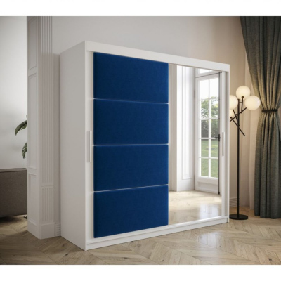 Šatní skříň s posuvnými dveřmi 200 cm TALIA - bílá / modrá