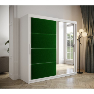 Šatní skříň s posuvnými dveřmi 200 cm TALIA - bílá / zelená