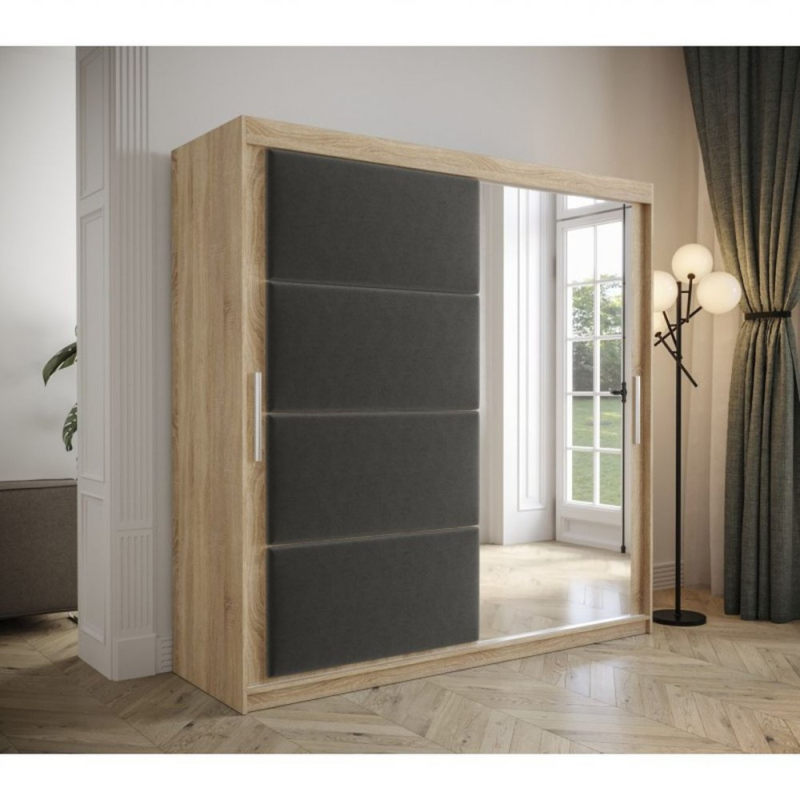 Šatní skříň s posuvnými dveřmi 200 cm TALIA - dub sonoma / šedá
