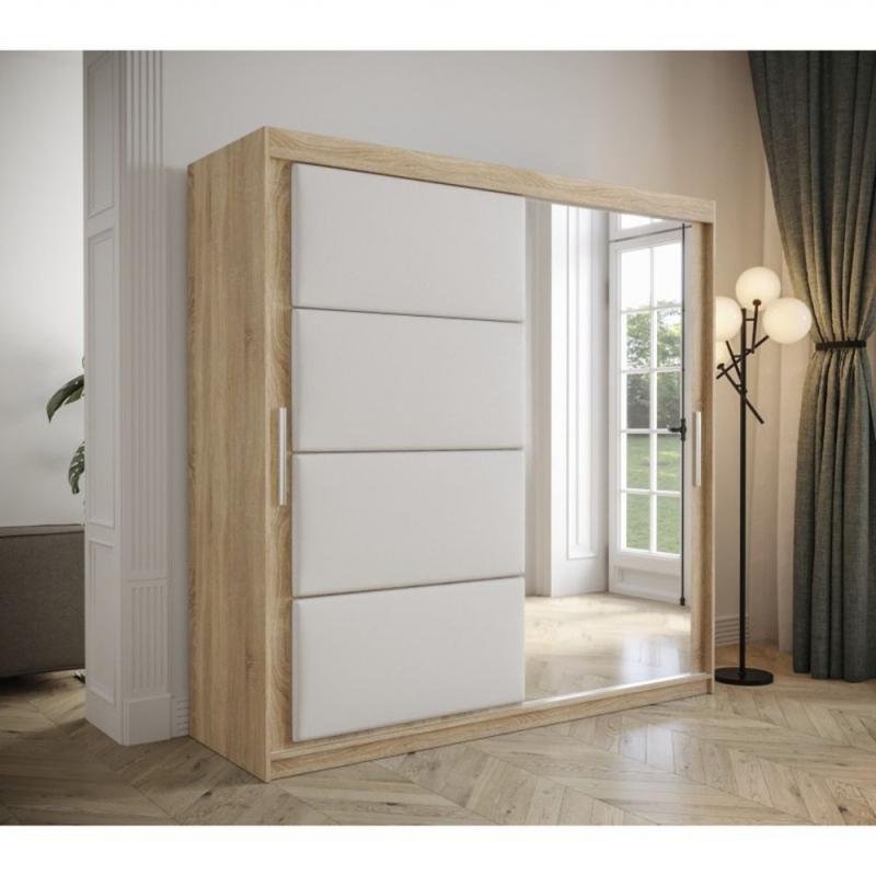 Šatní skříň s posuvnými dveřmi 200 cm TALIA - dub sonoma / bílá