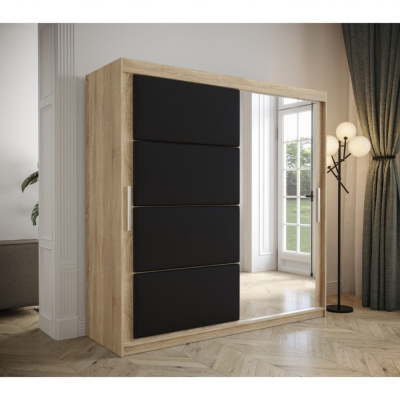 Šatní skříň s posuvnými dveřmi 200 cm TALIA - dub sonoma / černá