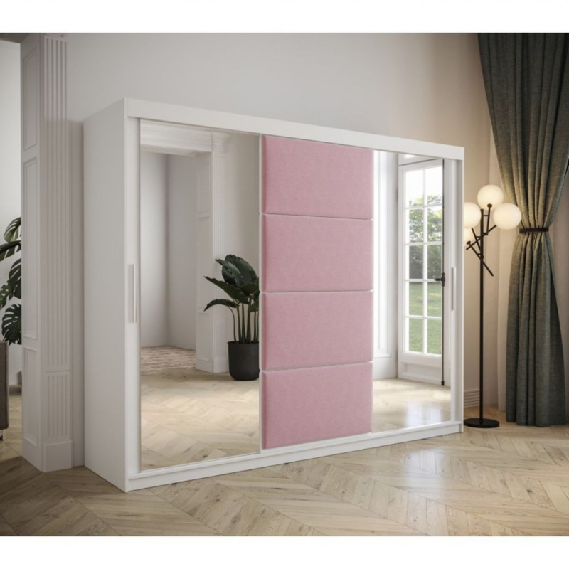 Šatní skříň s posuvnými dveřmi 250 cm TALIA - bílá / růžová