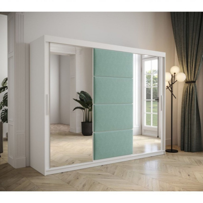 Šatní skříň s posuvnými dveřmi 250 cm TALIA - bílá / tyrkysová