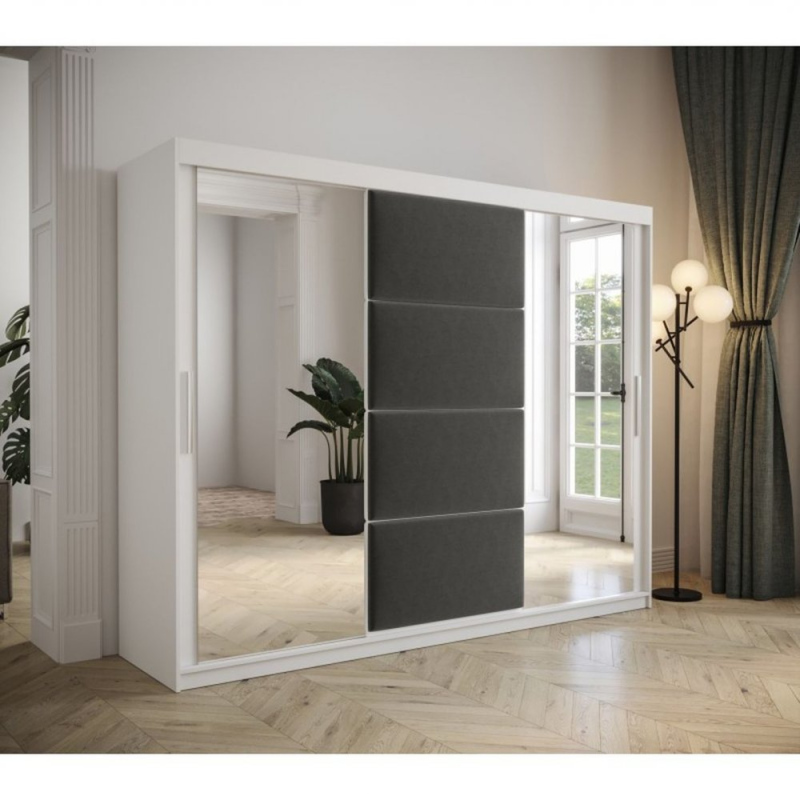 Šatní skříň s posuvnými dveřmi 250 cm TALIA - bílá / šedá