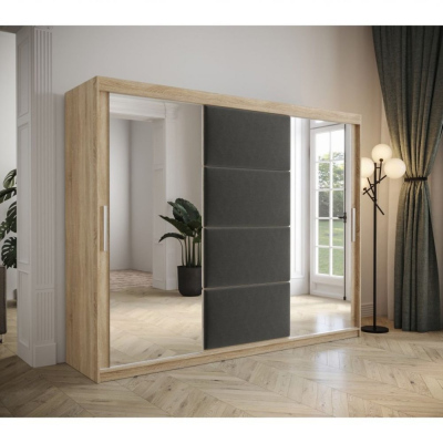 Šatní skříň s posuvnými dveřmi 250 cm TALIA - dub sonoma / šedá