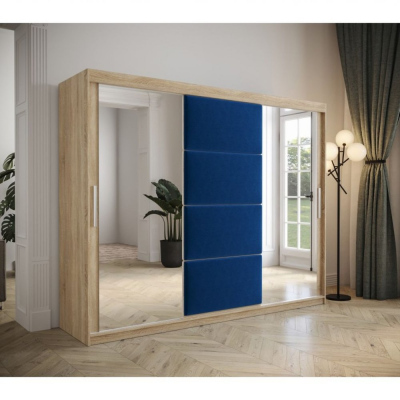 Šatní skříň s posuvnými dveřmi 250 cm TALIA - dub sonoma / modrá