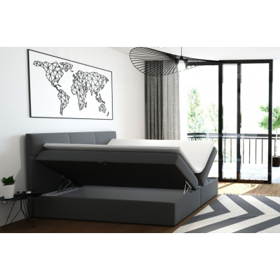 Čalouněná manželská postel s úložným prostorem 200x200 BASTIEN - šedá