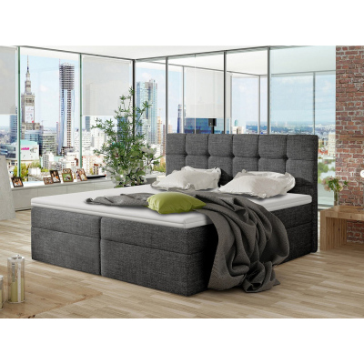 Boxspringová manželská postel 140x200 CLARA - šedá + topper ZDARMA