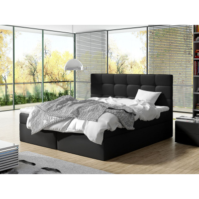 Kontinentální manželská postel 160x200 CAROLA - černá ekokůže + topper ZDARMA