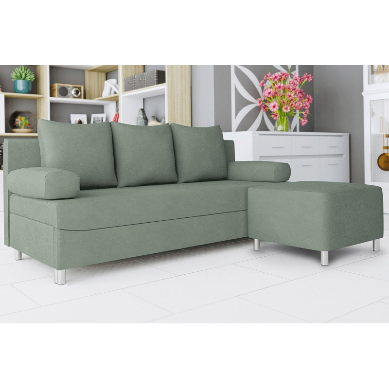 Rozkládací pohovka s taburetem ELZA - světlá zelená