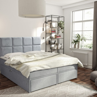 Čalouněná postel s úložným prostorem a šuplíky 140x200 GARIK - modrá