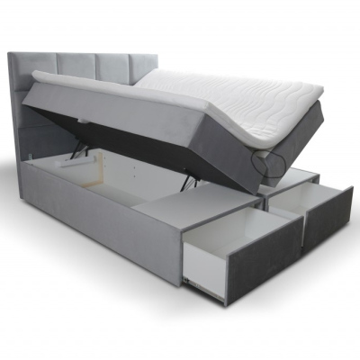 Čalouněná postel s úložným prostorem a šuplíky 140x200 GARIK - světle zelená