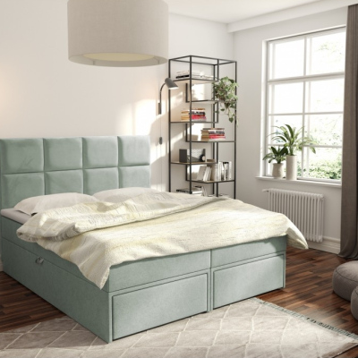 Čalouněná postel s úložným prostorem a šuplíky 160x200 GARIK - světle zelená