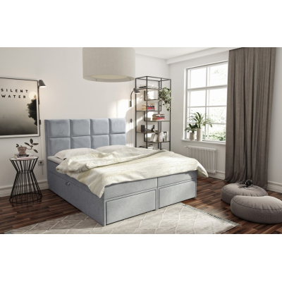 Čalouněná postel s úložným prostorem a šuplíky 180x200 GARIK - modrá