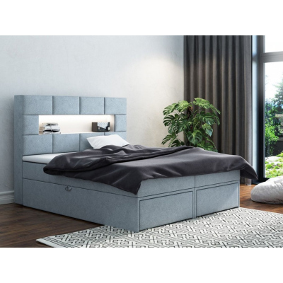 Čalouněná postel s úložným prostorem a šuplíky 140x200 CHARLIE - modrá