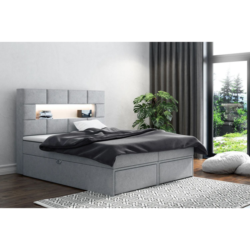 Čalouněná postel s úložným prostorem a šuplíky 140x200 CHARLIE - šedá