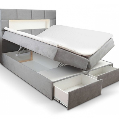 Čalouněná postel s úložným prostorem a šuplíky 140x200 CHARLIE - šedá