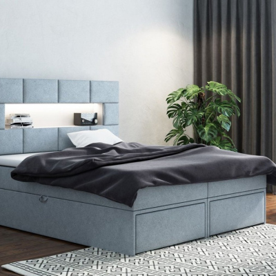 Čalouněná postel s úložným prostorem a šuplíky 160x200 CHARLIE - modrá