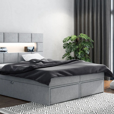 Čalouněná postel s úložným prostorem a šuplíky 180x200 CHARLIE - šedá