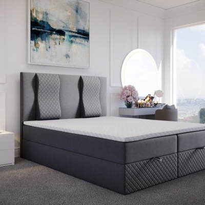 Prošívaná manželská postel s vysokým čelem 180x200 BARBI - šedá