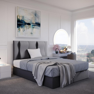 Prošívaná manželská postel s vysokým čelem 200x200 BARBI - šedá