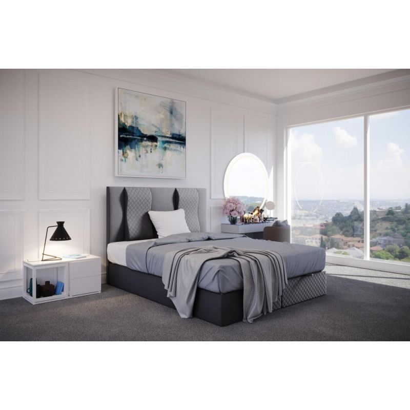 Prošívaná manželská postel s vysokým čelem 200x200 BARBI - šedá